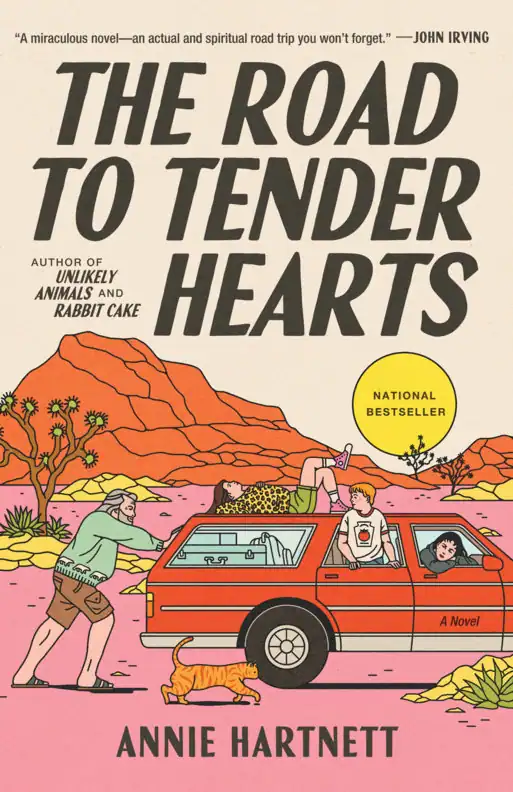 Book cover of "The Road to Tender Hearts" by Annie Hartnett, featuring a colorful desert landscape w.